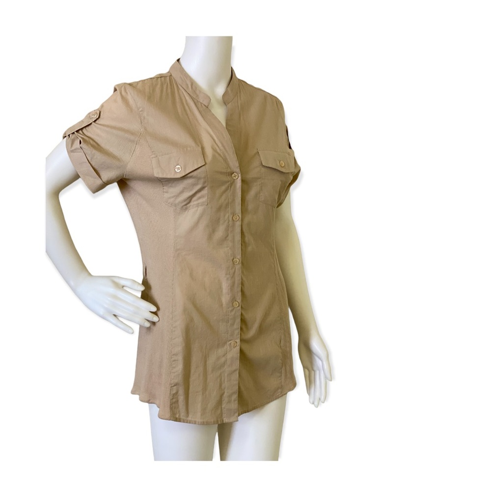 Beige Utility Button-Front Women's Top